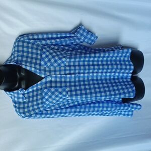 Express The Portofino Shirt size XS blue & white semi-sheer blouse